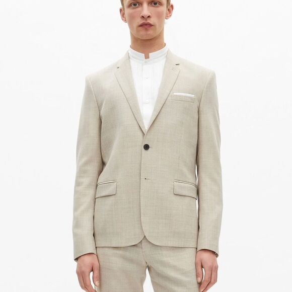 NWT The Kooples men's BEIGE WOOL SUIT FITTED JACKET size 48 French us size 38 - Picture 1 of 16